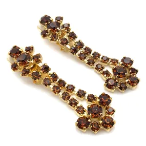 【フランス輸入】ヴィンテージ アンバーブラウン ラインストーン イヤリング/Vintage Amber Brown Rhinestones Clip On Earrings