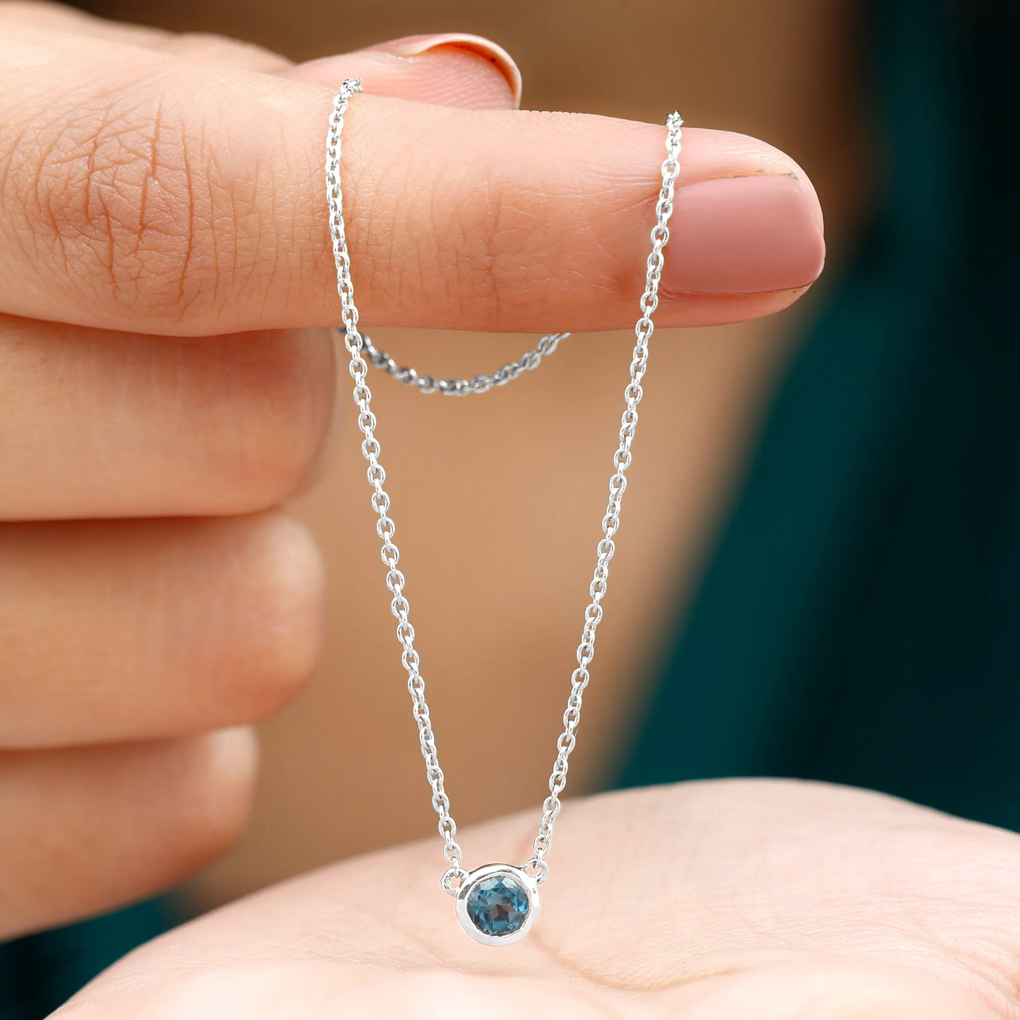0.5 CT London Blue Topaz Solitaire Necklace in Bezel Setting