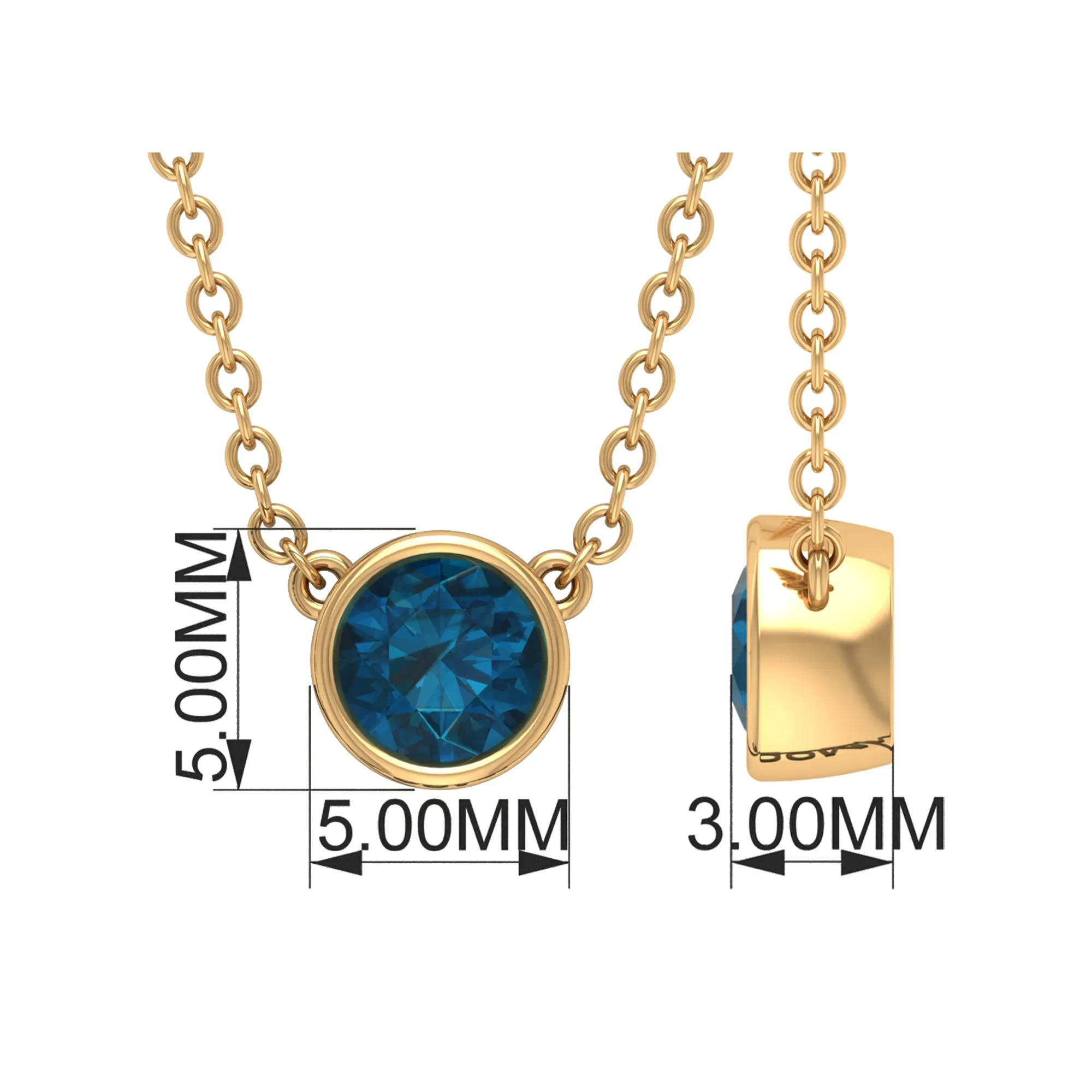 0.5 CT London Blue Topaz Solitaire Necklace in Bezel Setting