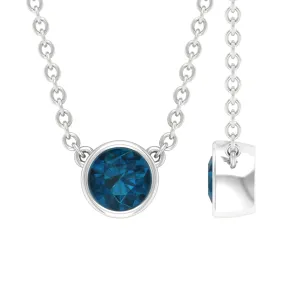 0.5 CT London Blue Topaz Solitaire Necklace in Bezel Setting