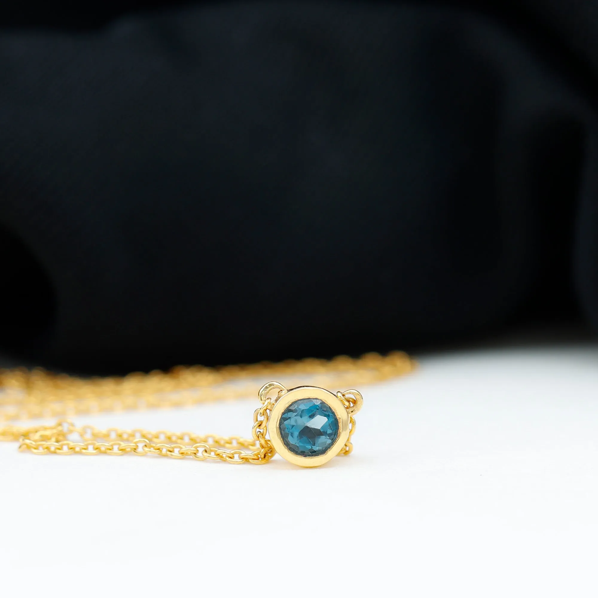 0.5 CT London Blue Topaz Solitaire Necklace in Bezel Setting