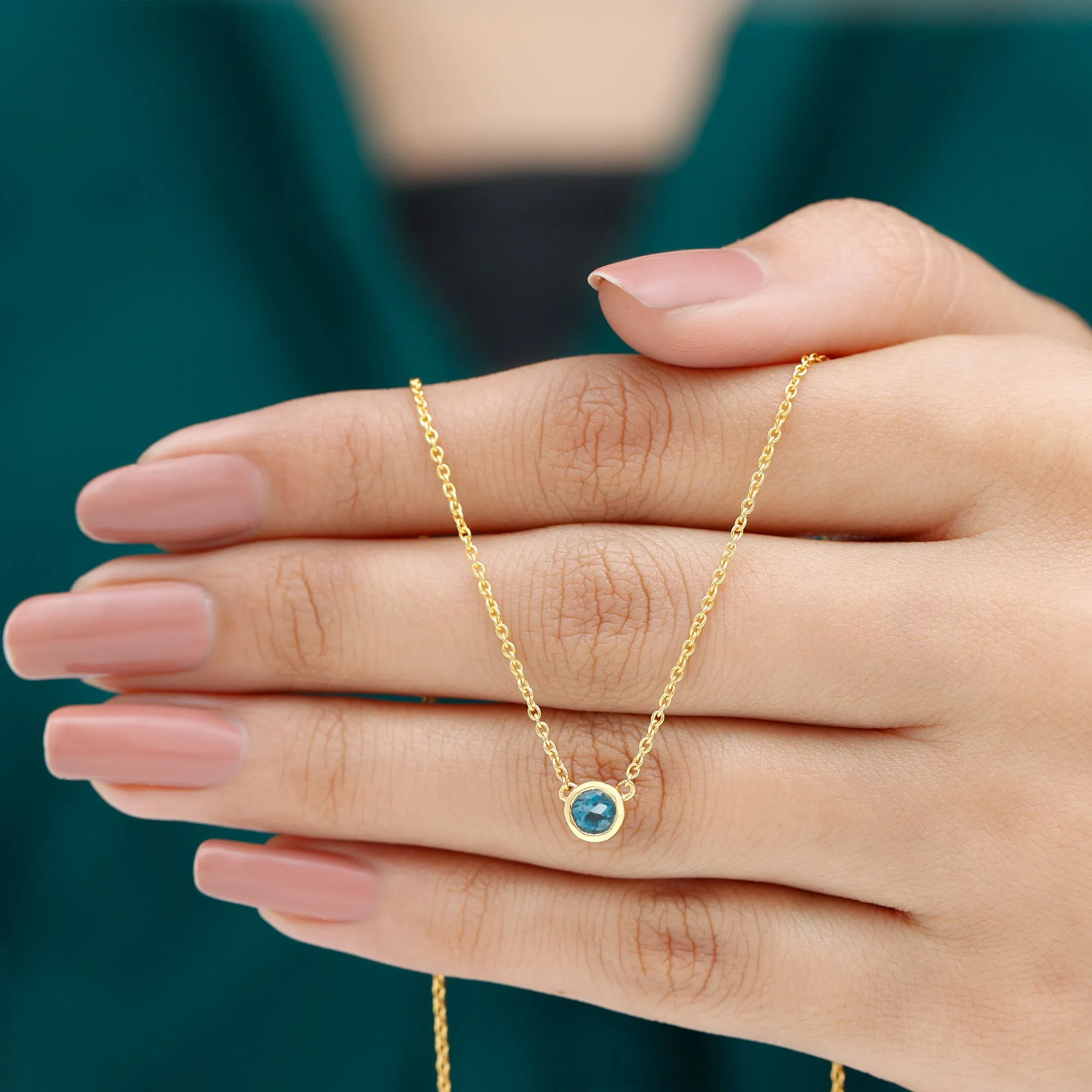 0.5 CT London Blue Topaz Solitaire Necklace in Bezel Setting
