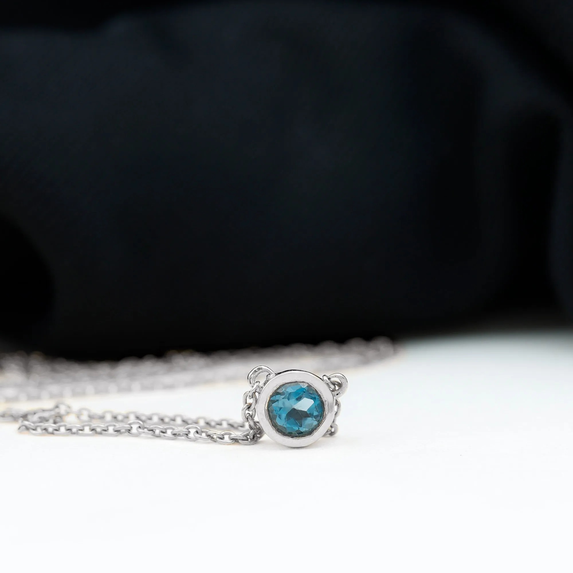 0.5 CT London Blue Topaz Solitaire Necklace in Bezel Setting