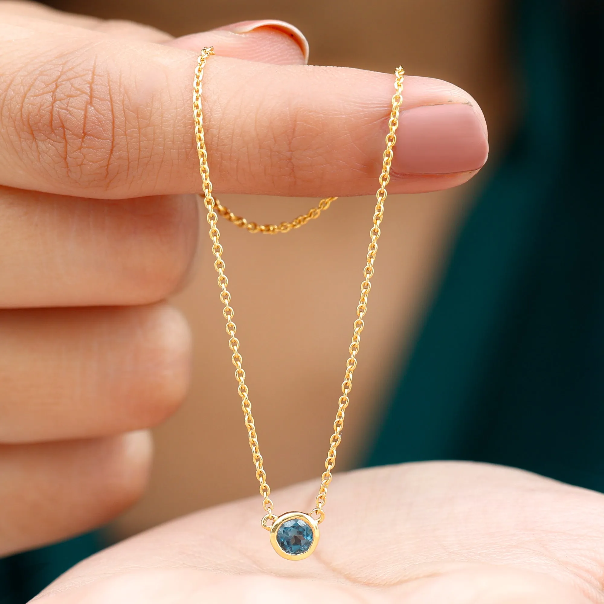 0.5 CT London Blue Topaz Solitaire Necklace in Bezel Setting