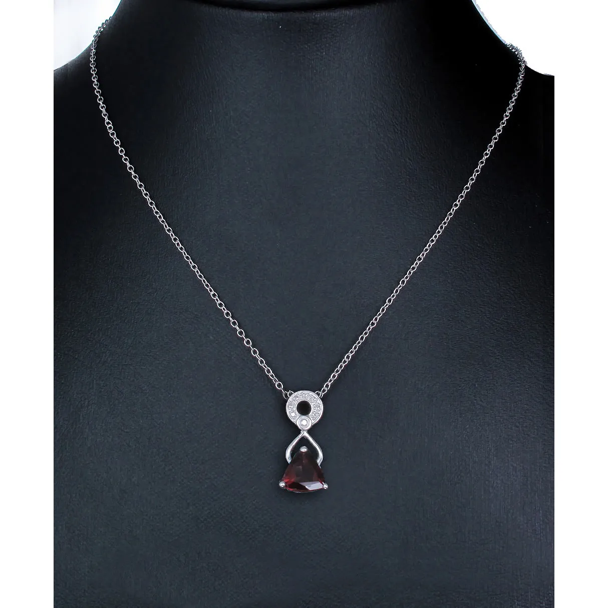 0.60 cttw Garnet Pendant Necklace .925 Sterling Silver 6 MM Trillion With Chain