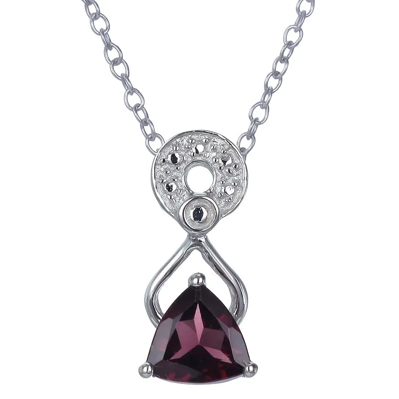 0.60 cttw Garnet Pendant Necklace .925 Sterling Silver 6 MM Trillion With Chain