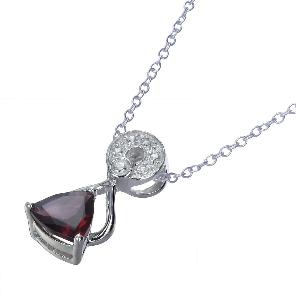 0.60 cttw Garnet Pendant Necklace .925 Sterling Silver 6 MM Trillion With Chain