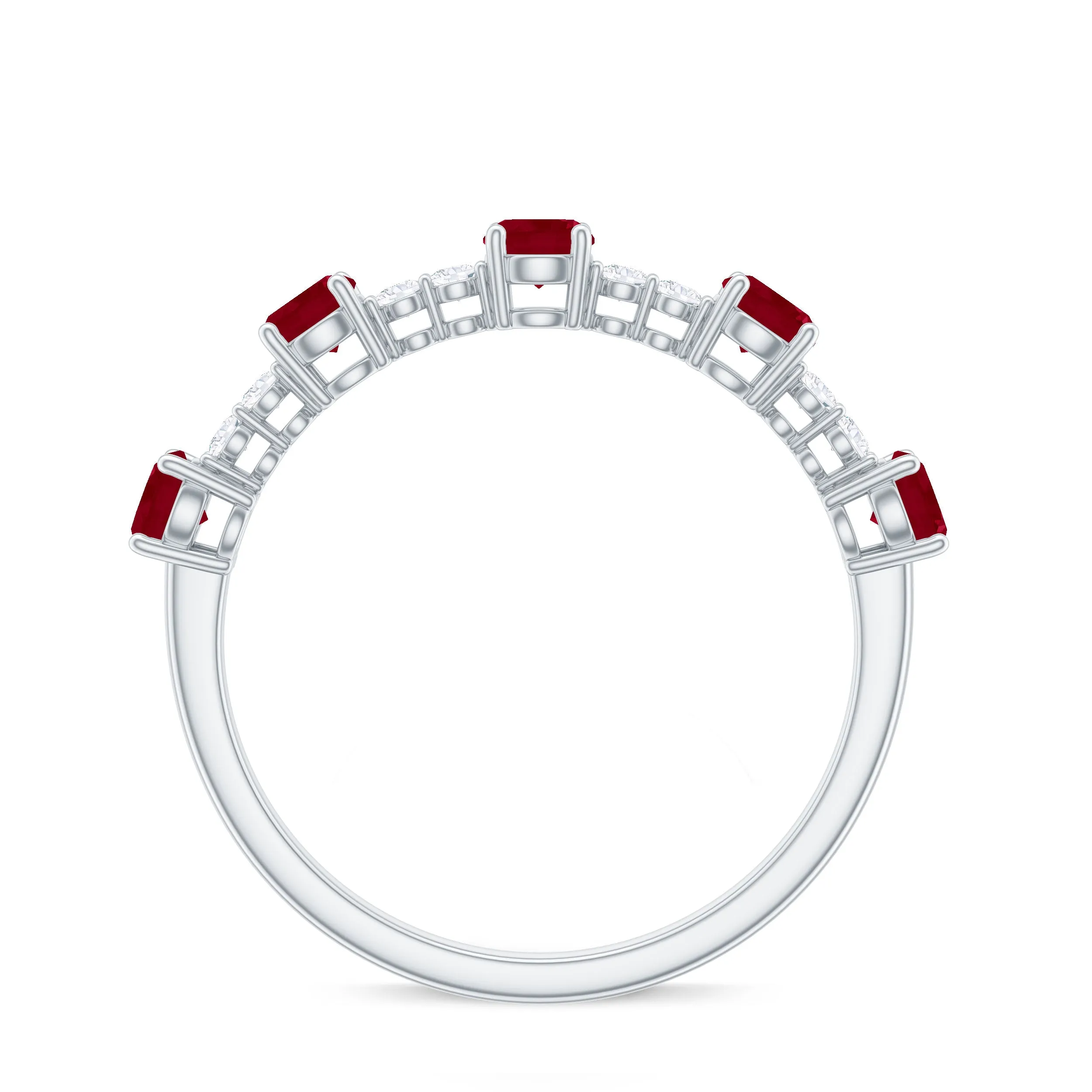 1 CT Minimal Round Shape Ruby and Diamond Stackable Ring
