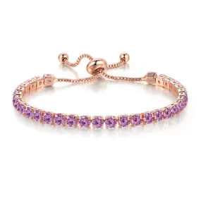 10k Rose Gold 6 Cttw Created Amethyst Round Adjustable Tennis Plated Bracelet
