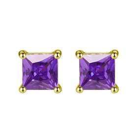 10k Yellow Gold Plated 1/2 Carat Princess Cut Created Amethyst Sapphire Stud Earrings