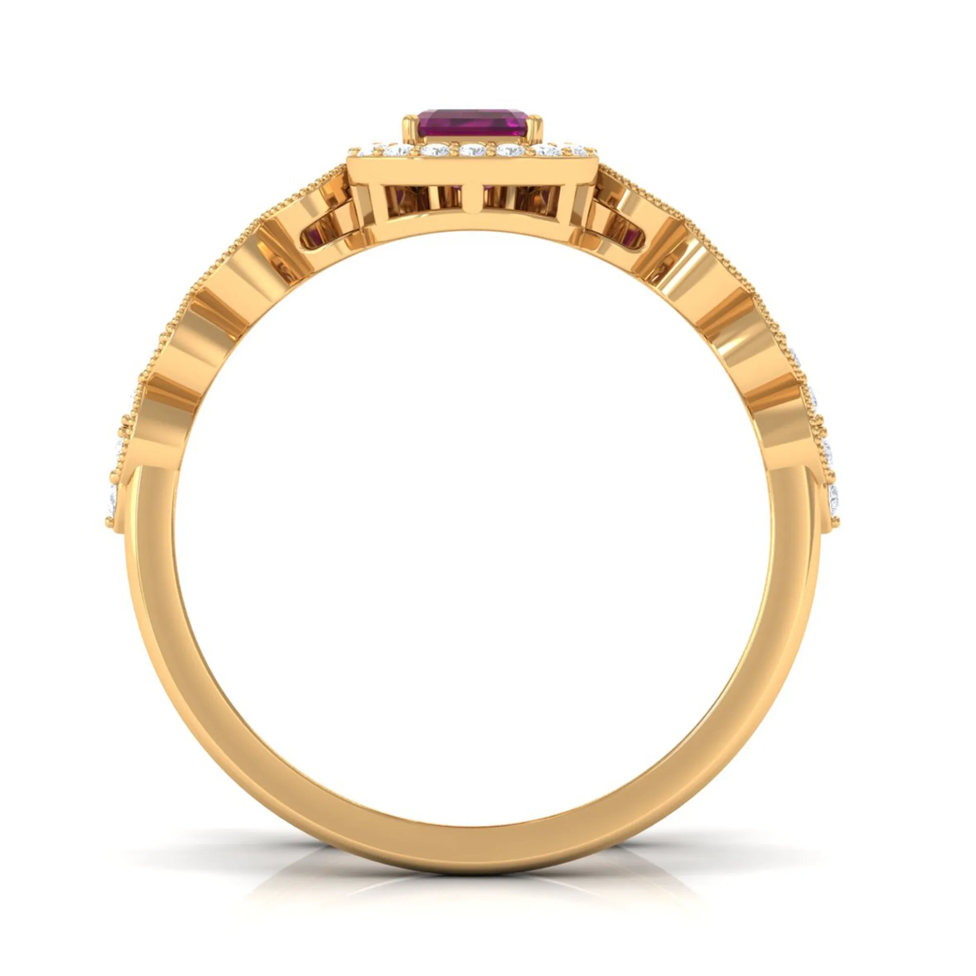 1.25 CT Emerald Cut Rhodolite and Diamond Designer Ring Set