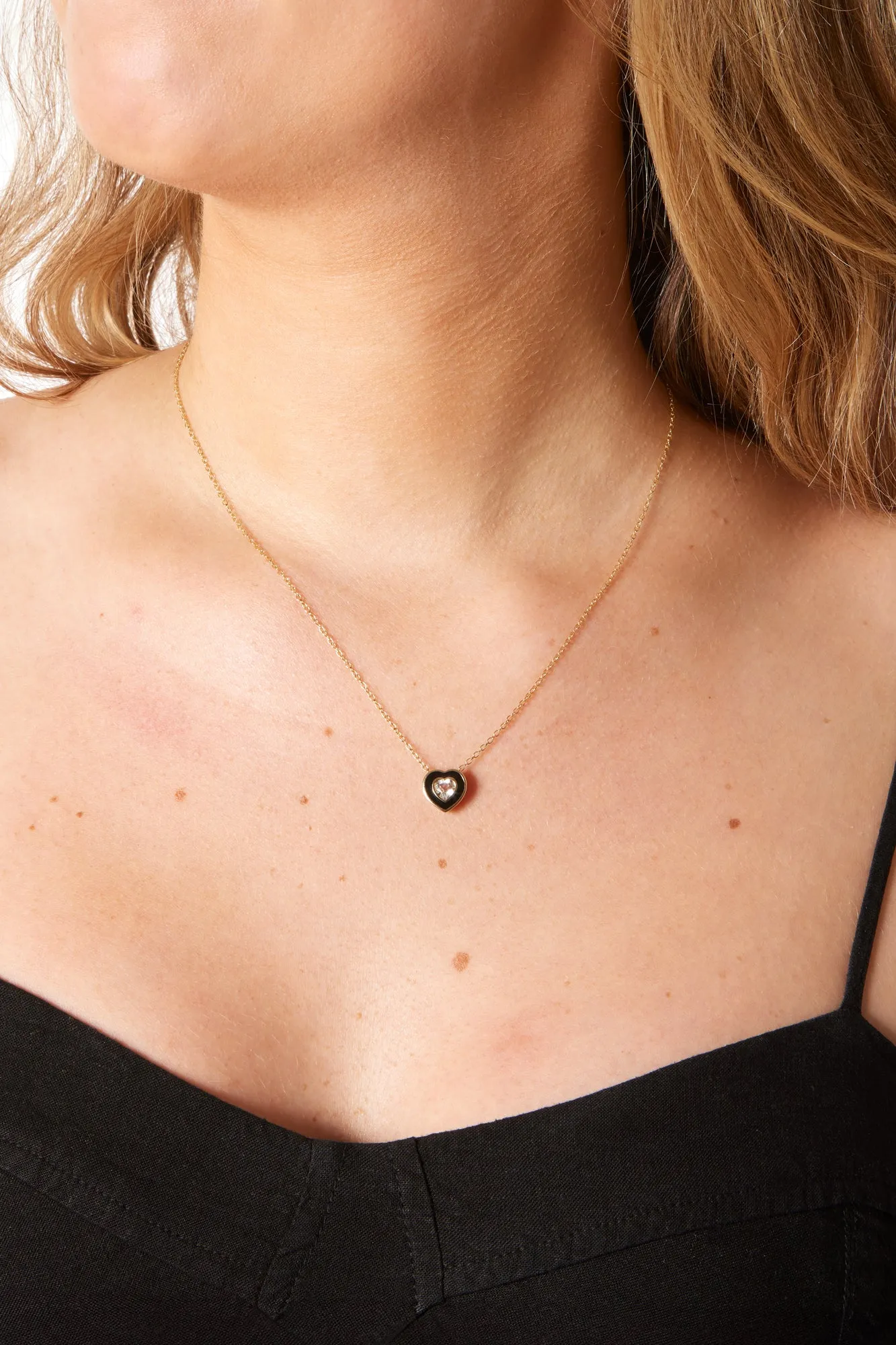 14K Black Enamel Heart Necklace