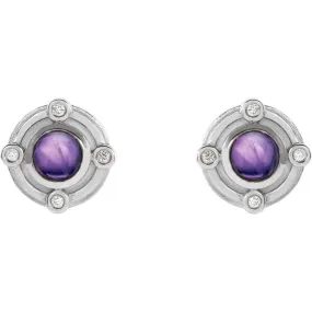 14K Gold Art Deco Amethyst and 0.03 CTW Natural Diamond Earrings