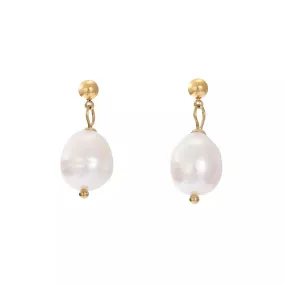 14K Gold Chunky Drop Pearl Earring | Large Statement Pearl Dangle | Pearl Studs