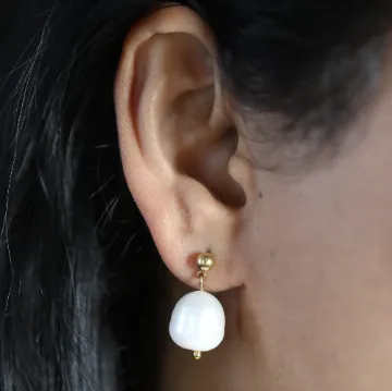 14K Gold Chunky Drop Pearl Earring | Large Statement Pearl Dangle | Pearl Studs