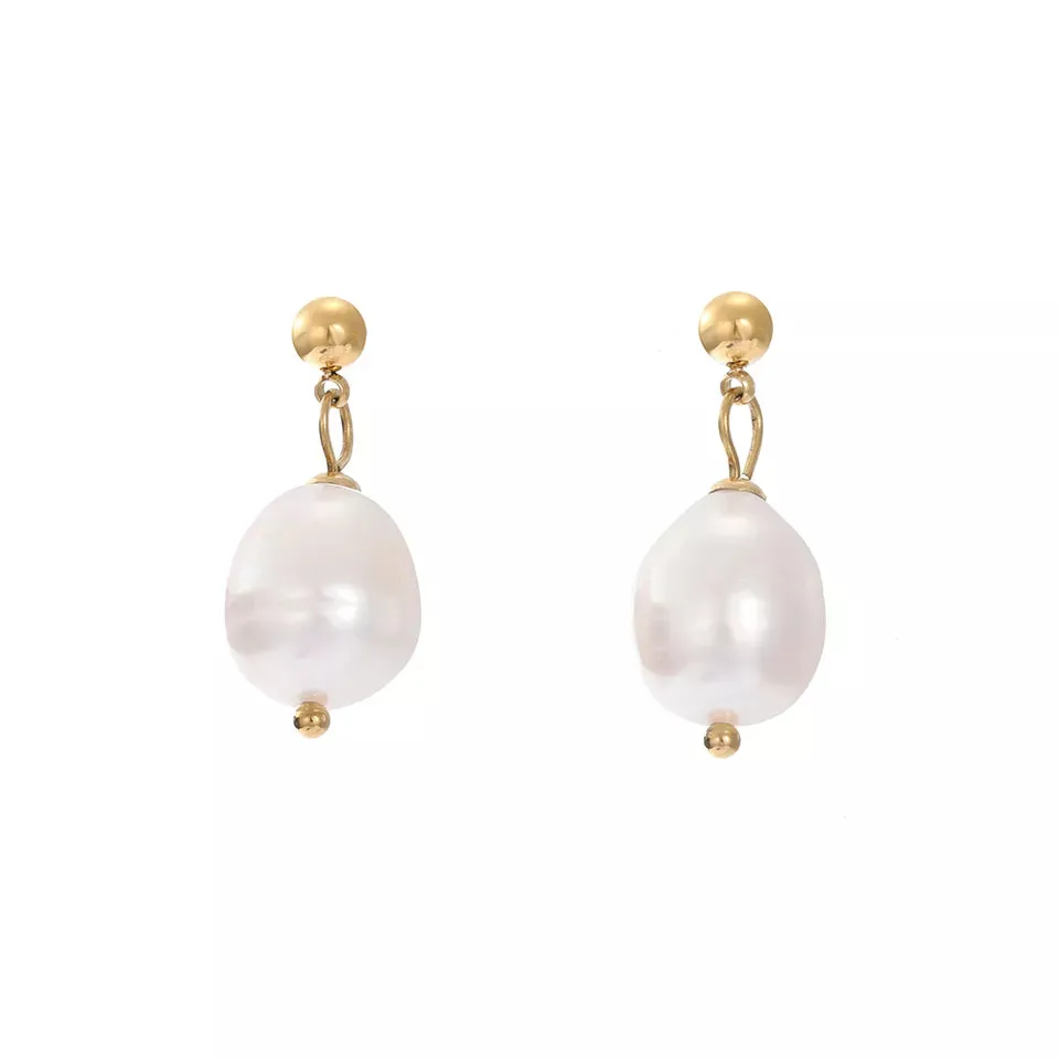 14K Gold Chunky Drop Pearl Earring | Large Statement Pearl Dangle | Pearl Studs