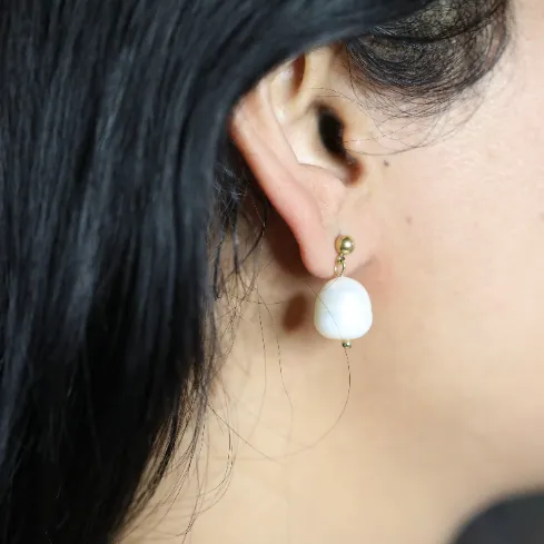 14K Gold Chunky Drop Pearl Earring | Large Statement Pearl Dangle | Pearl Studs