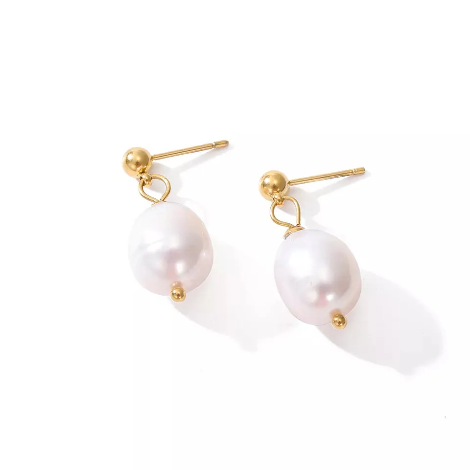 14K Gold Chunky Drop Pearl Earring | Large Statement Pearl Dangle | Pearl Studs