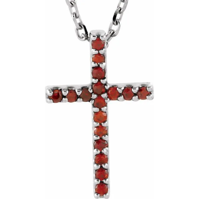 14K Gold Genuine Gemstone Petite Cross 16" Necklaces