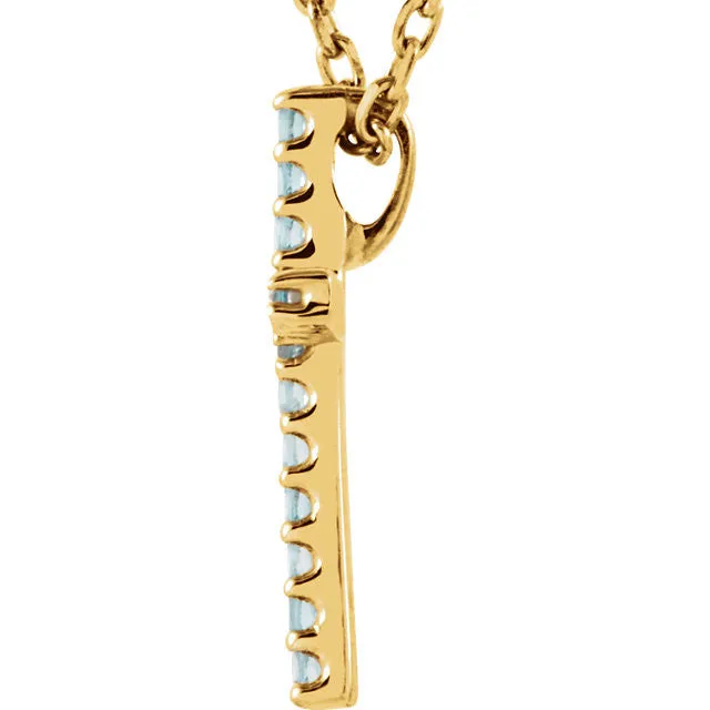 14K Gold Genuine Gemstone Petite Cross 16" Necklaces