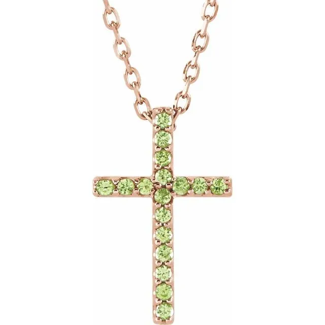 14K Gold Genuine Gemstone Petite Cross 16" Necklaces