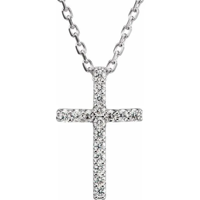 14K Gold Genuine Gemstone Petite Cross 16" Necklaces