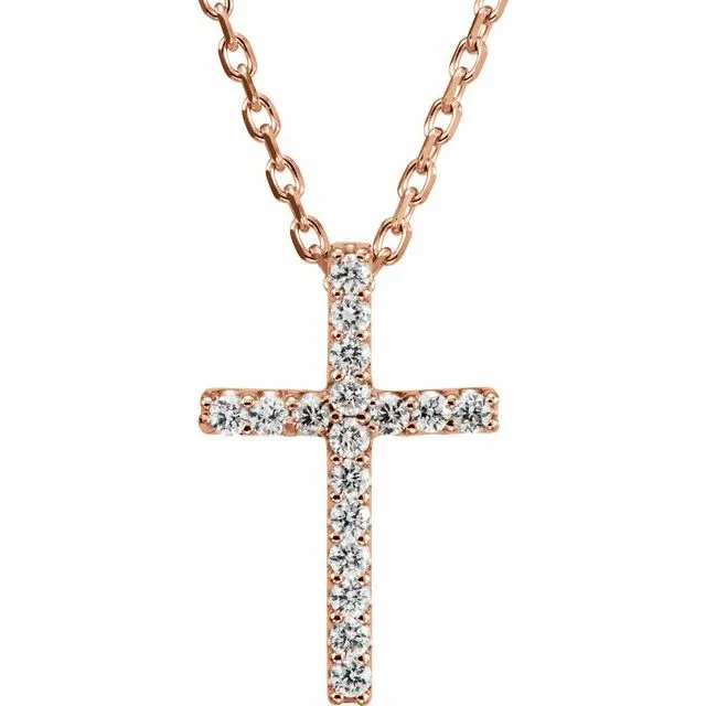 14K Gold Genuine Gemstone Petite Cross 16" Necklaces