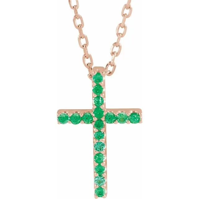14K Gold Genuine Gemstone Petite Cross 16" Necklaces