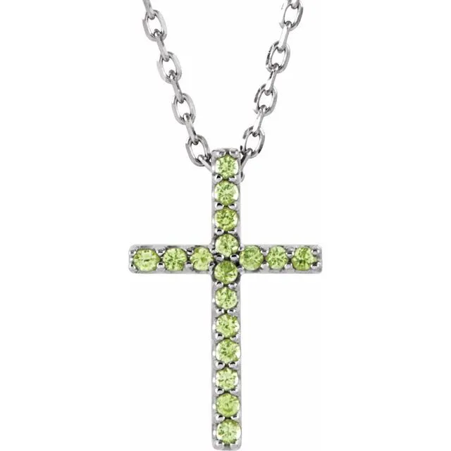 14K Gold Genuine Gemstone Petite Cross 16" Necklaces