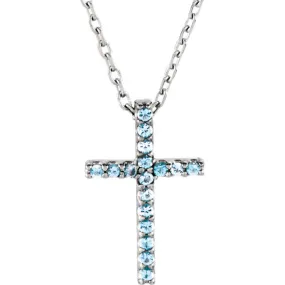 14K Gold Genuine Gemstone Petite Cross 16" Necklaces