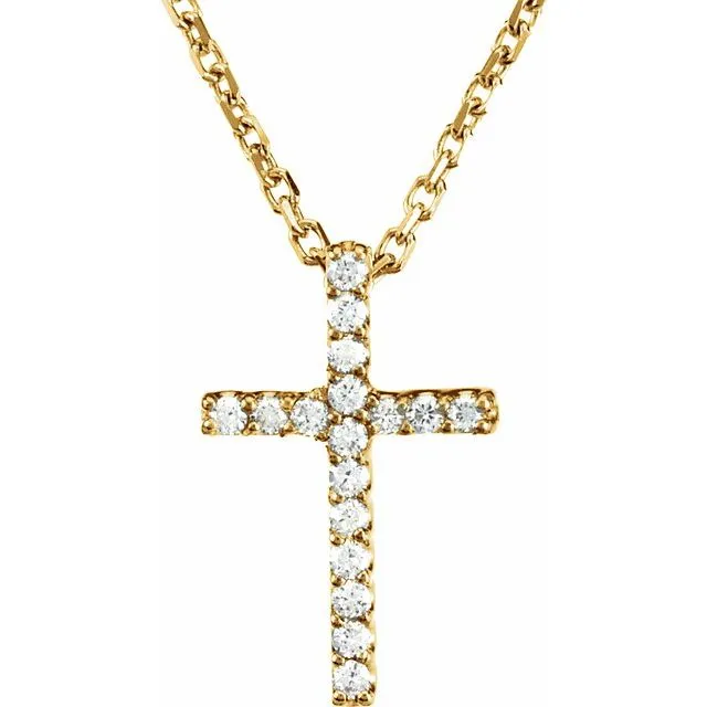 14K Gold Genuine Gemstone Petite Cross 16" Necklaces