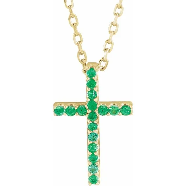 14K Gold Genuine Gemstone Petite Cross 16" Necklaces