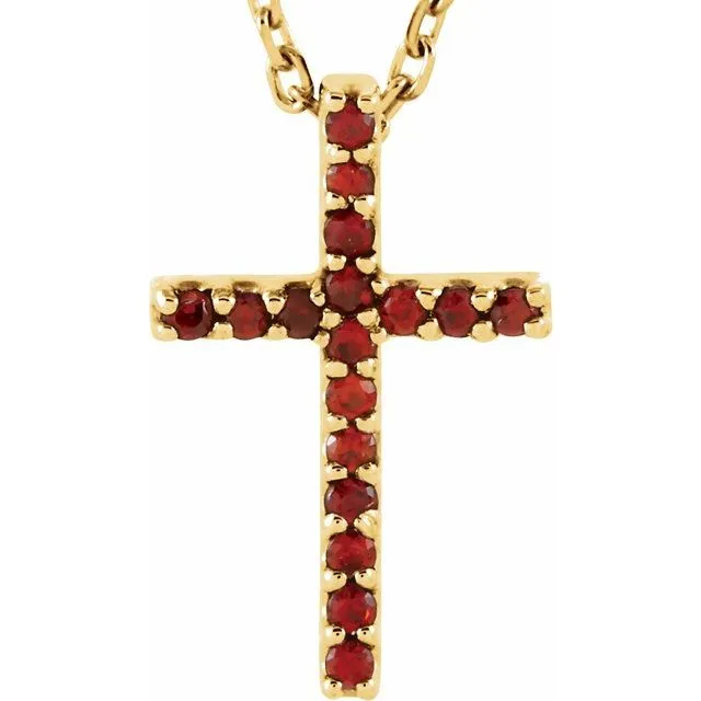 14K Gold Genuine Gemstone Petite Cross 16" Necklaces