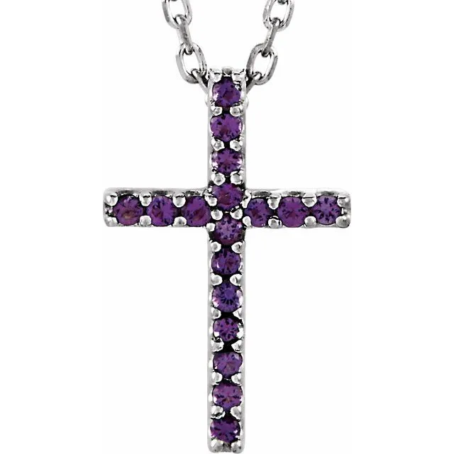 14K Gold Genuine Gemstone Petite Cross 16" Necklaces