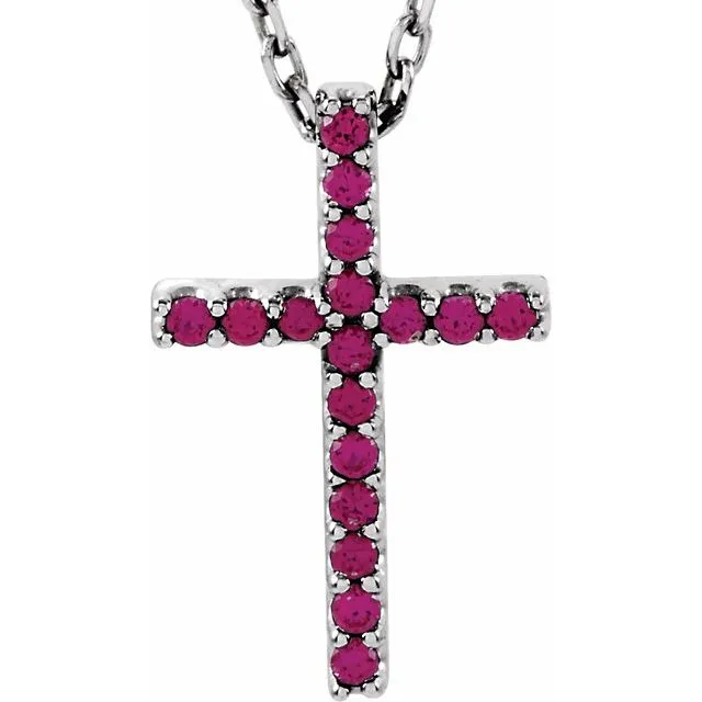 14K Gold Genuine Gemstone Petite Cross 16" Necklaces