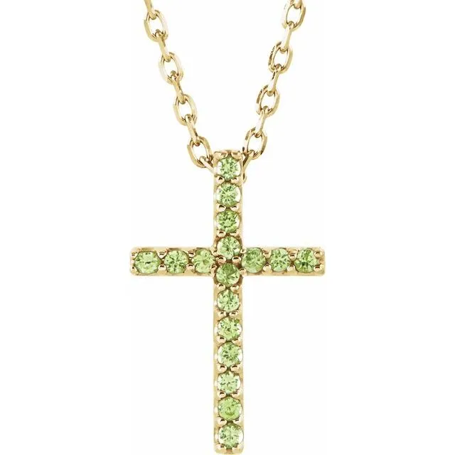 14K Gold Genuine Gemstone Petite Cross 16" Necklaces
