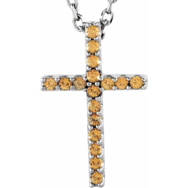 14K Gold Genuine Gemstone Petite Cross 16" Necklaces
