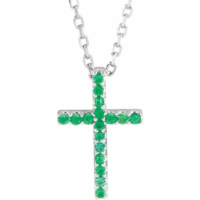 14K Gold Genuine Gemstone Petite Cross 16" Necklaces