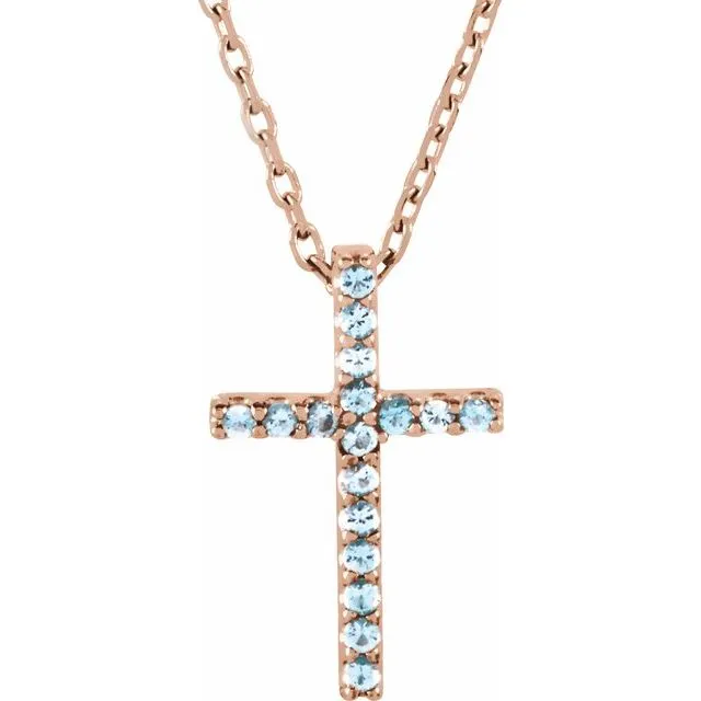 14K Gold Genuine Gemstone Petite Cross 16" Necklaces