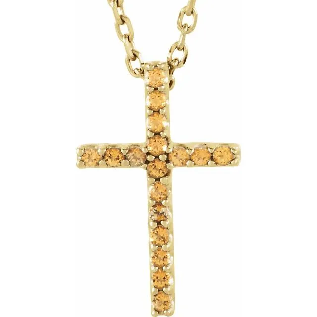 14K Gold Genuine Gemstone Petite Cross 16" Necklaces