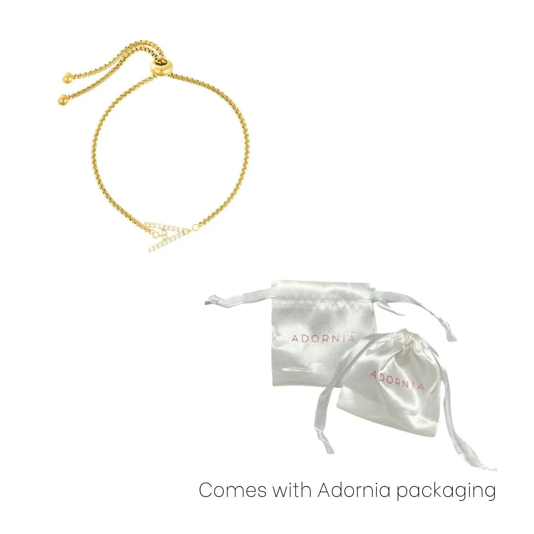 14k Gold Plated Adjustable Pave CZ Sideways Bolo Initial Bracelet