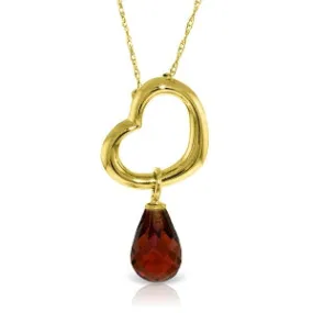 14K Solid Yellow Gold Heart Necklace w/ Dangling Natural Garnet
