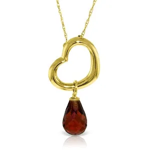 14K Solid Yellow Gold Heart Necklace w/ Dangling Natural Garnet