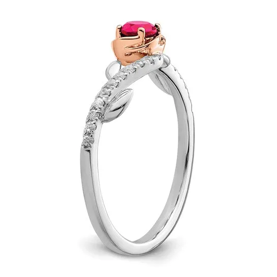 14k White and Rose Gold Two-tone Rose Ruby and Diamond Ring