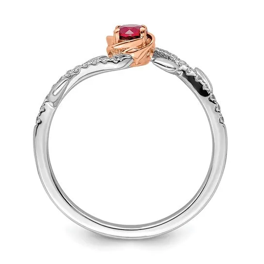 14k White and Rose Gold Two-tone Rose Ruby and Diamond Ring
