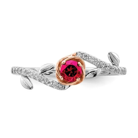 14k White and Rose Gold Two-tone Rose Ruby and Diamond Ring