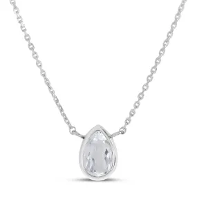 14K White Gold 6x4mm Pear Shaped White Topaz Birthstone Necklace