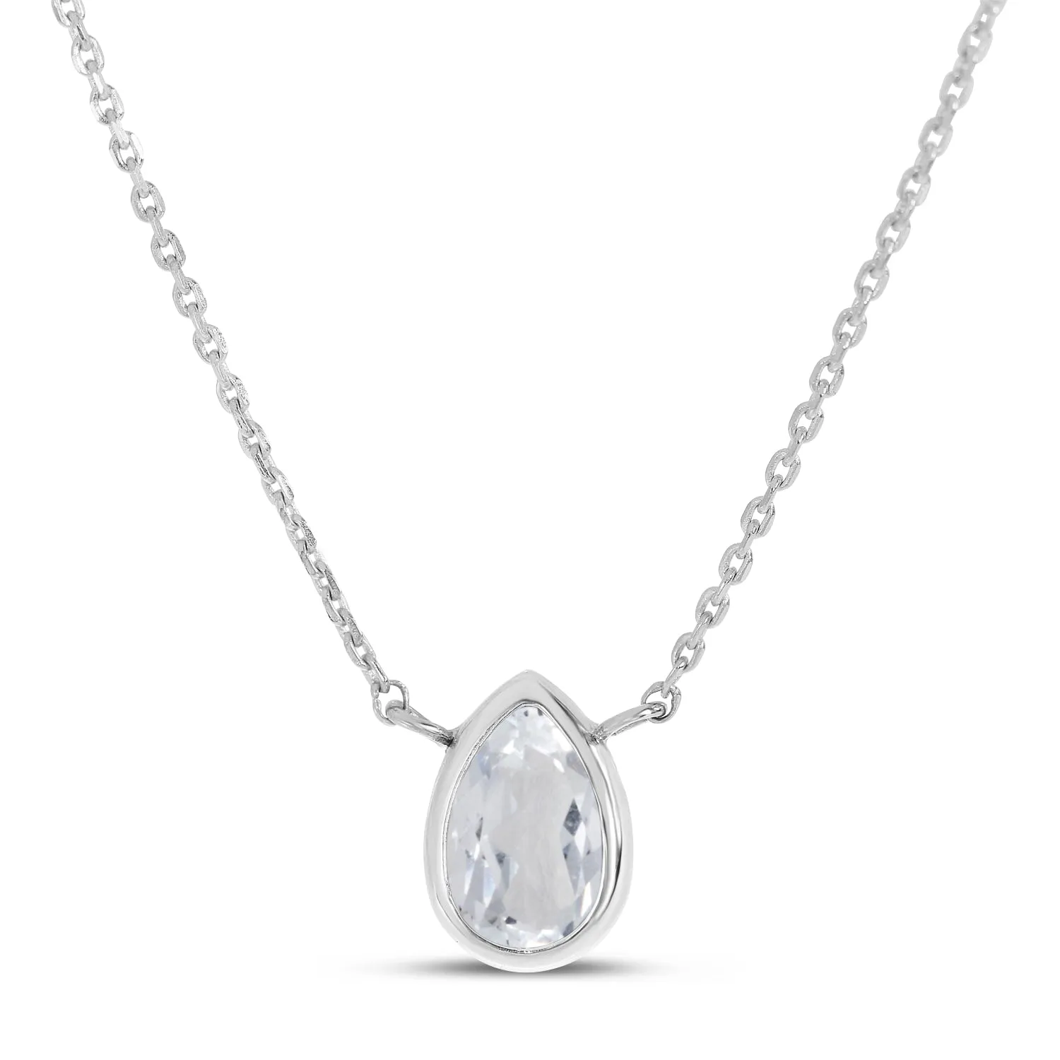 14K White Gold 6x4mm Pear Shaped White Topaz Birthstone Necklace