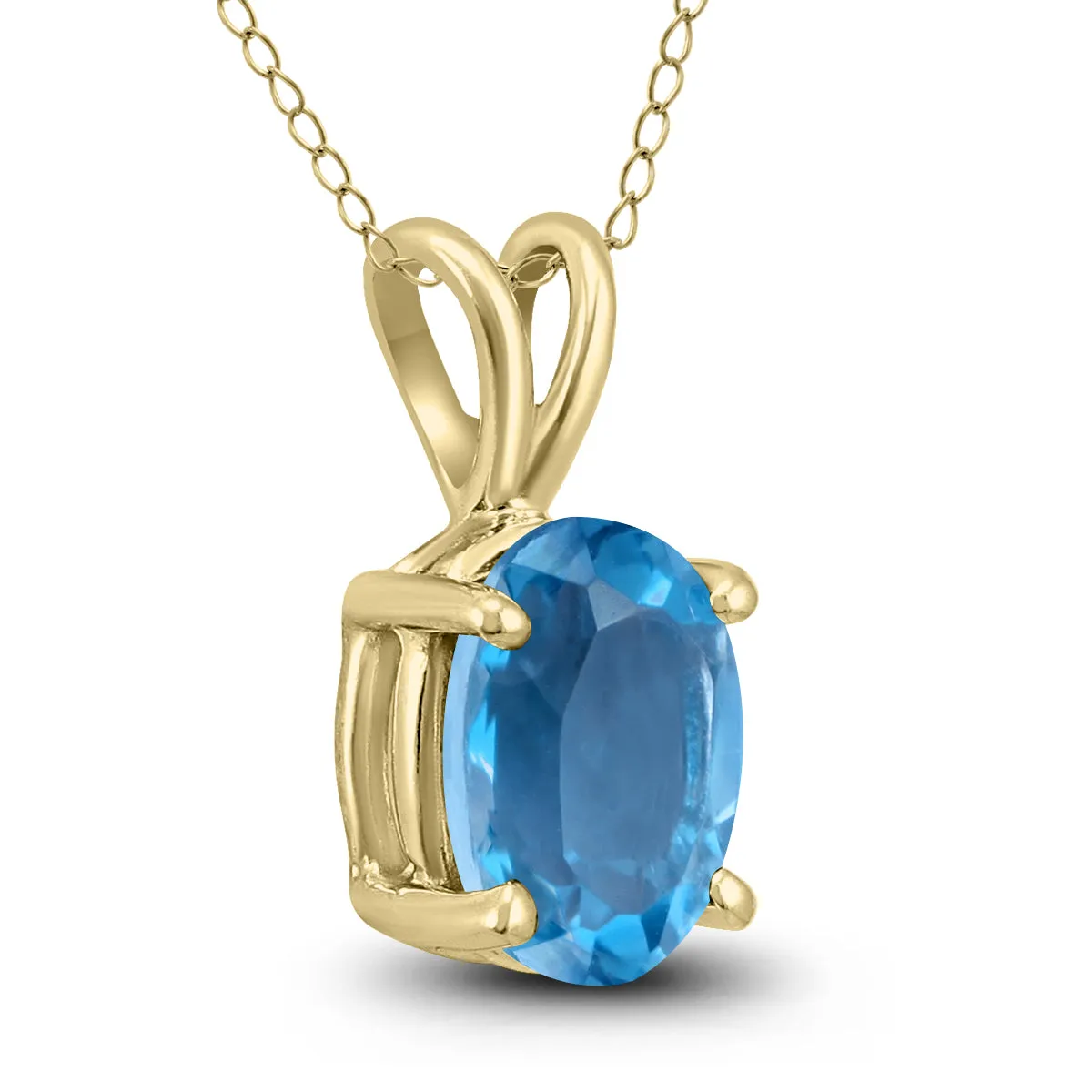 14K Yellow Gold 8X6Mm Oval Blue Topaz Pendant