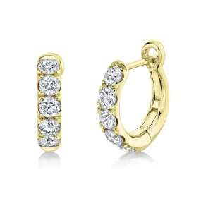 14K Yellow Gold Diamond Huggie Earrings